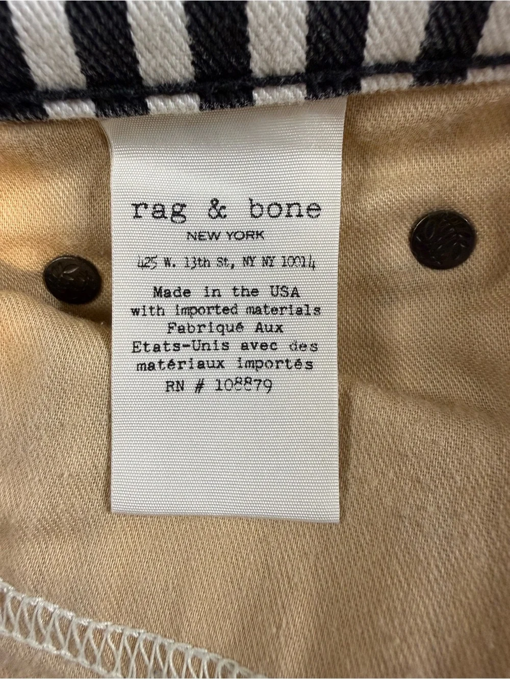 Rag & Bone High Rise Skinny Stripe Jeans Size 27